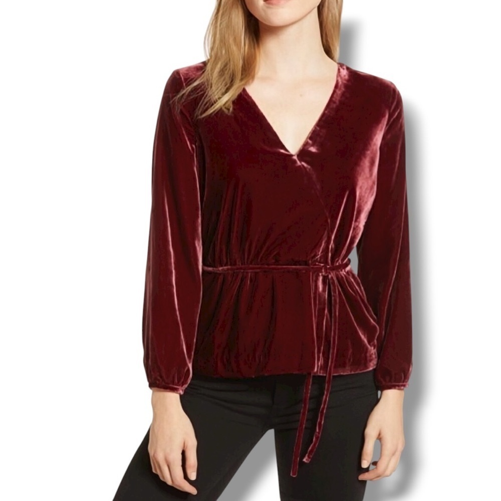 J. Crew ‘Faux-Wrap Top in Drapey Velvet’ in Burgundy Red Size 0
